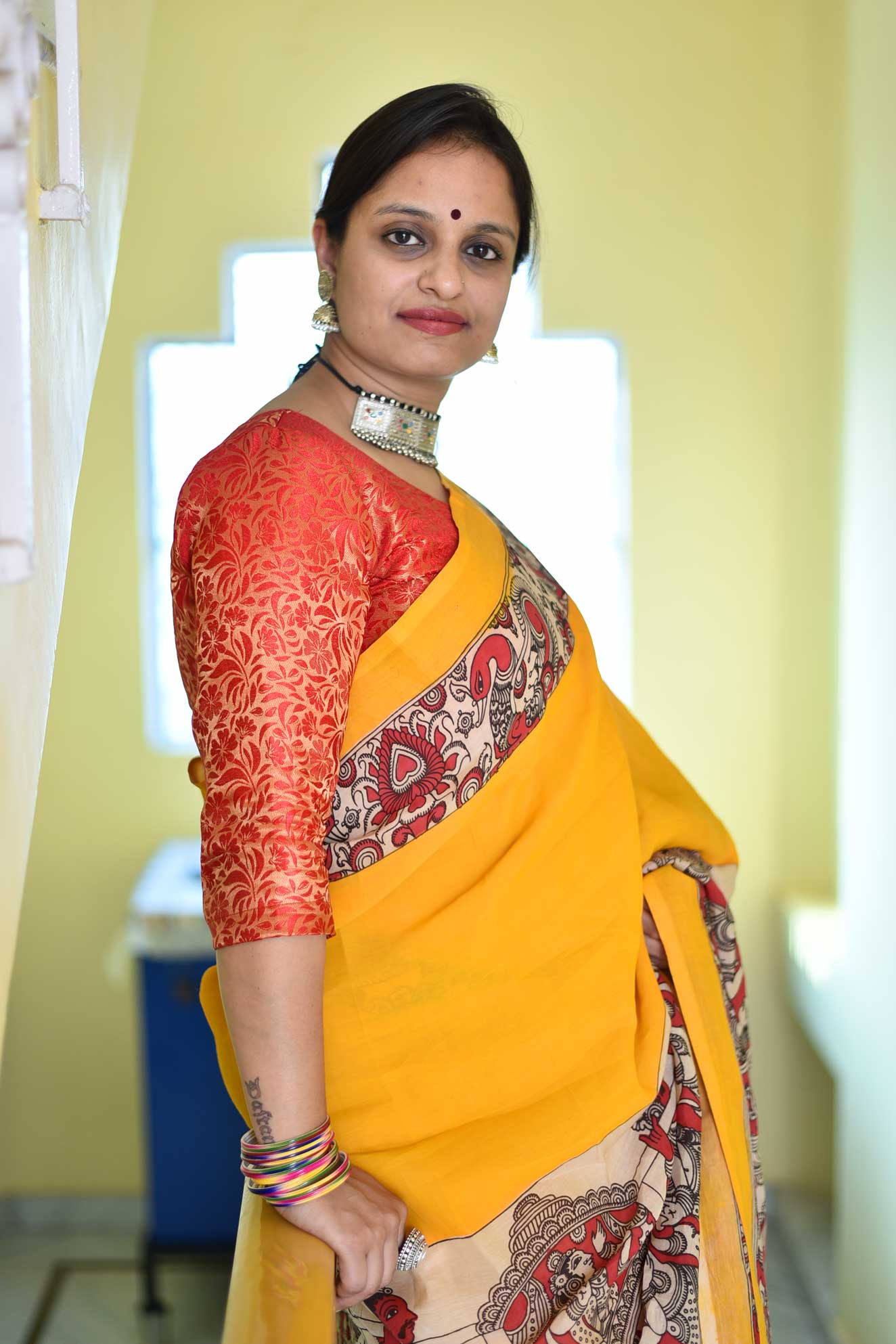 GANESHA: HANDPAINTED CHENNUR SILK KALAMKARI SAREE