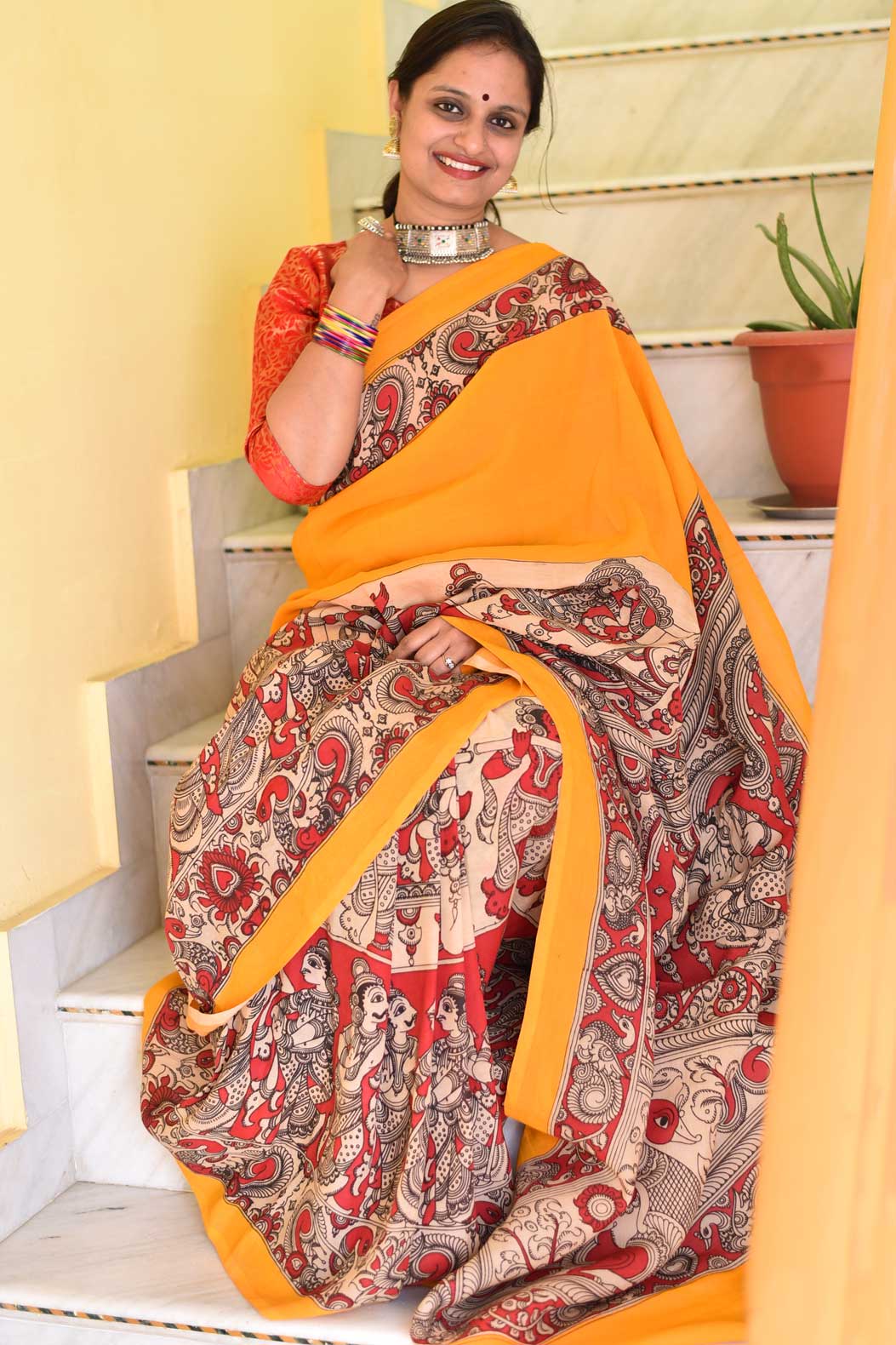 GANESHA: HANDPAINTED CHENNUR SILK KALAMKARI SAREE
