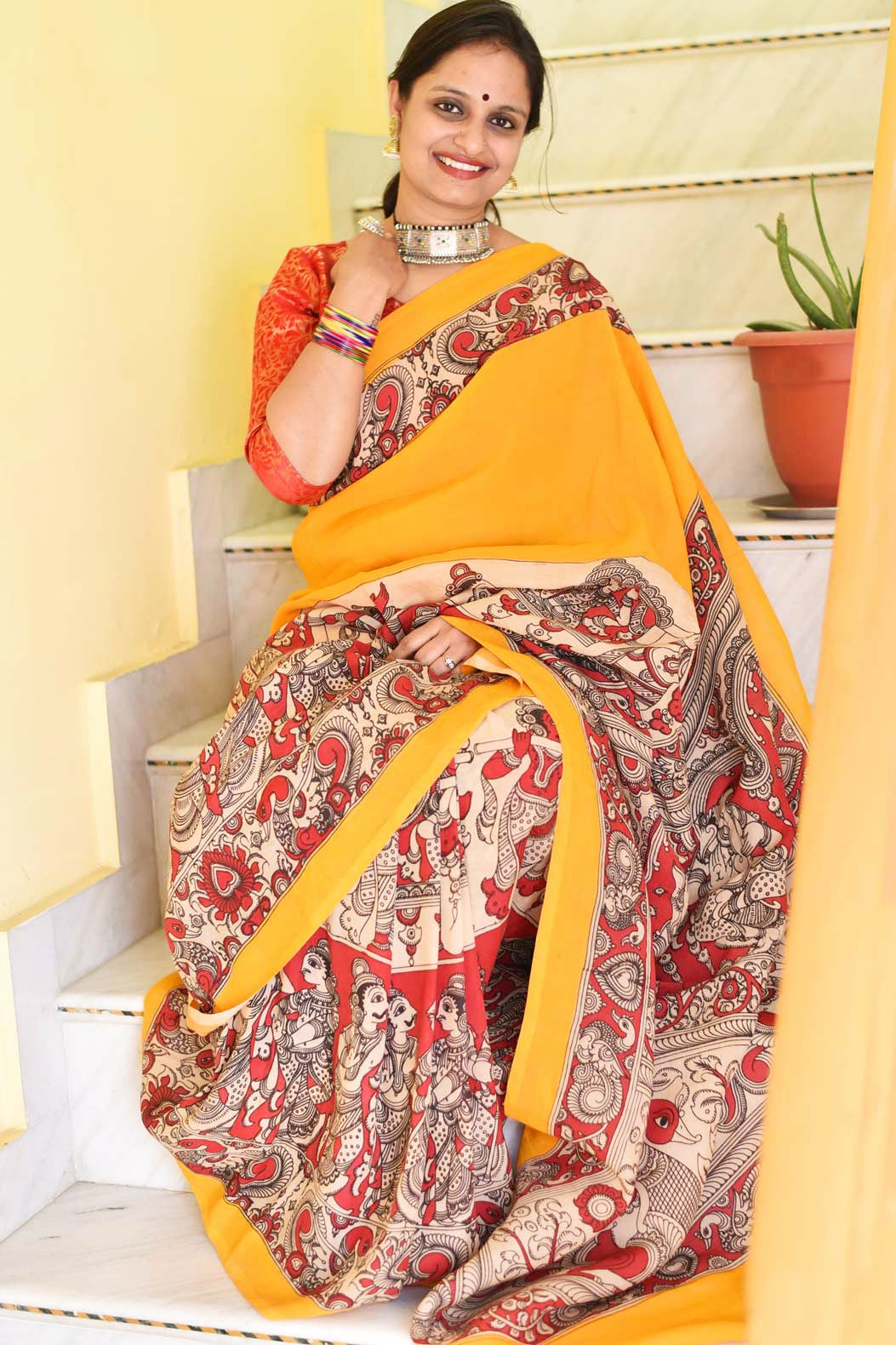 GANESHA: HANDPAINTED CHENNUR SILK KALAMKARI SAREE
