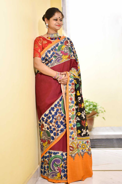 AADITRI: HANDPAINTED CHENNUR SILK KALAMKARI SAREE