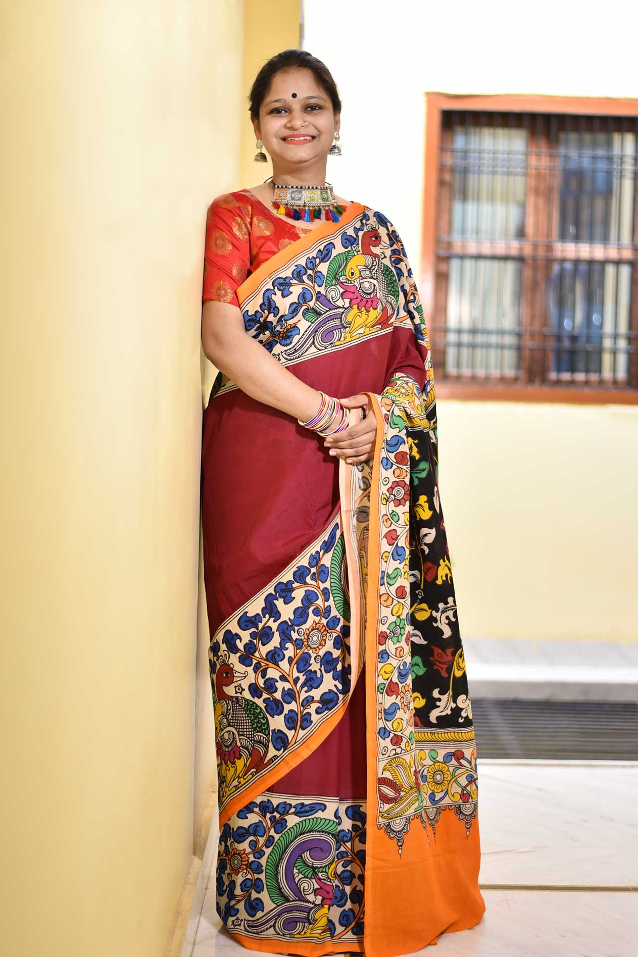 AADITRI: HANDPAINTED CHENNUR SILK KALAMKARI SAREE