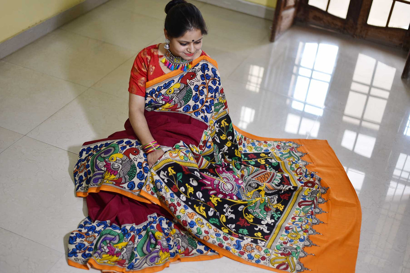 AADITRI: HANDPAINTED CHENNUR SILK KALAMKARI SAREE