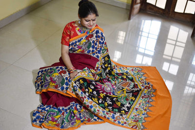 AADITRI: HANDPAINTED CHENNUR SILK KALAMKARI SAREE