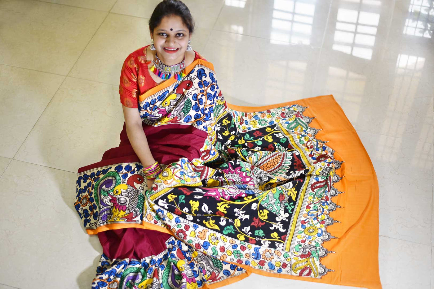 AADITRI: HANDPAINTED CHENNUR SILK KALAMKARI SAREE