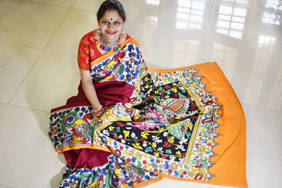 AADITRI: HANDPAINTED CHENNUR SILK KALAMKARI SAREE