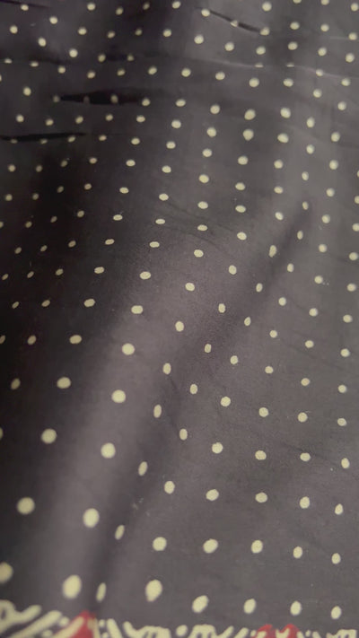 Black Polka Handblock Printed Ajrakh Modal Silk Fabric