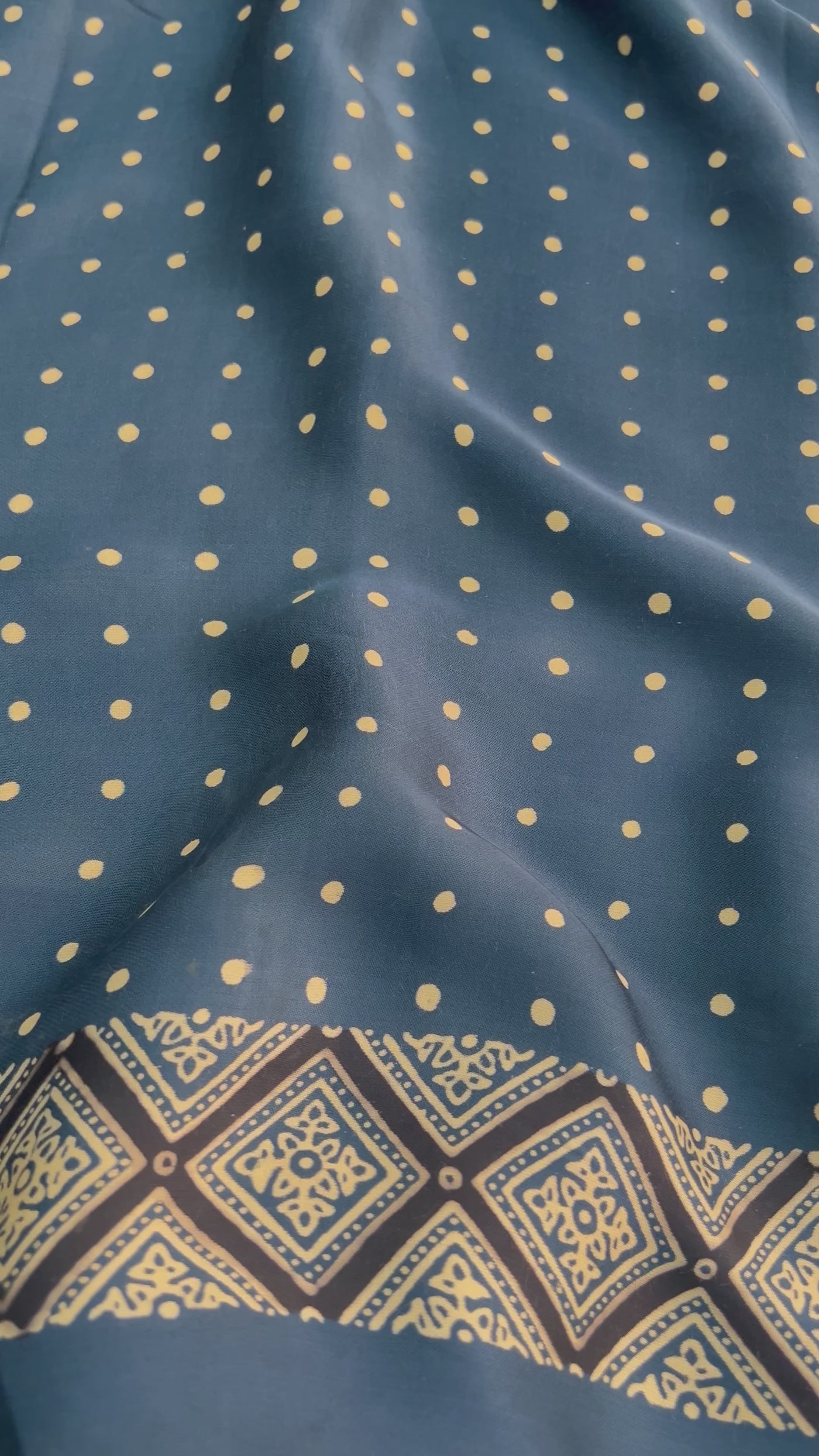 Indigo Polka Handblock Printed Ajrakh Modal Silk Fabric