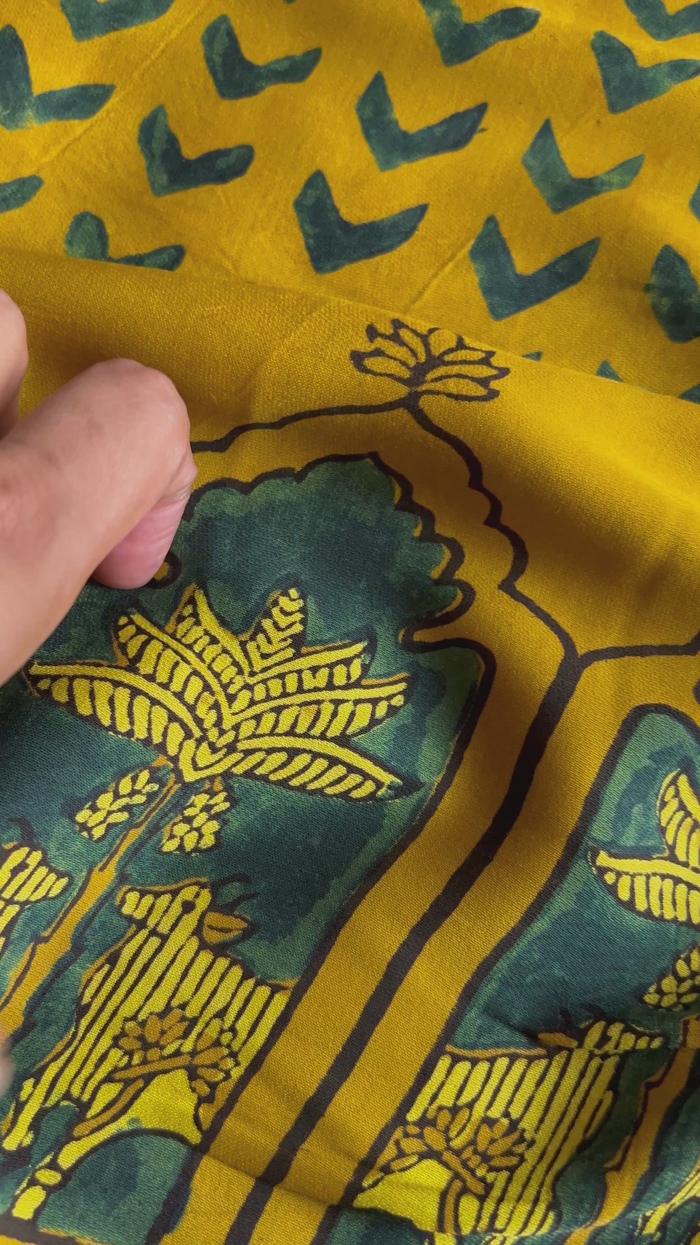 Yellow Surabhi Handblock Printed Ajrakh Modal Silk Fabric