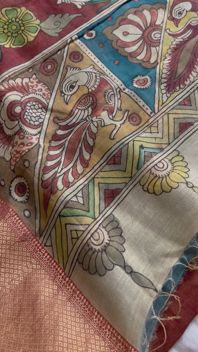 MORNI: Handloom Maheshwari Pen Kalamkari Saree