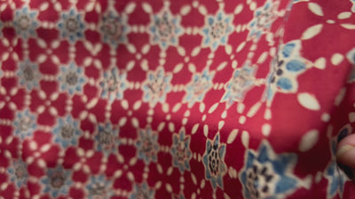 Red floral  Handblock Printed Ajrakh Modal Silk Fabric