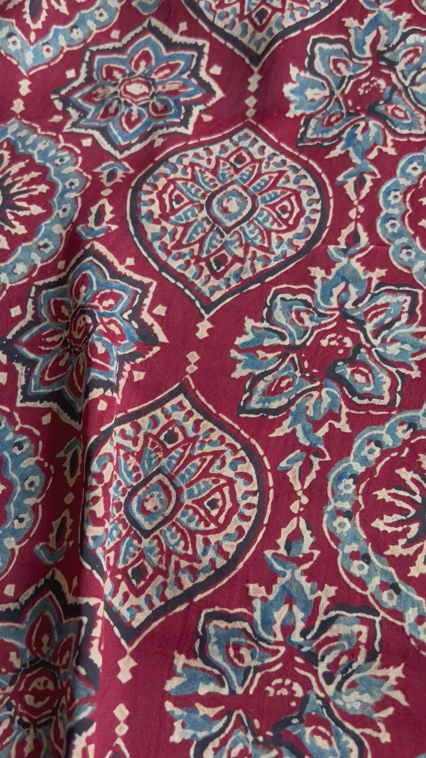 Red Badam Boota  Handblock Printed Ajrakh Modal Silk Fabric