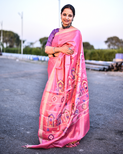 Pink Fairy: Handloom Kosa Tussar silk saree