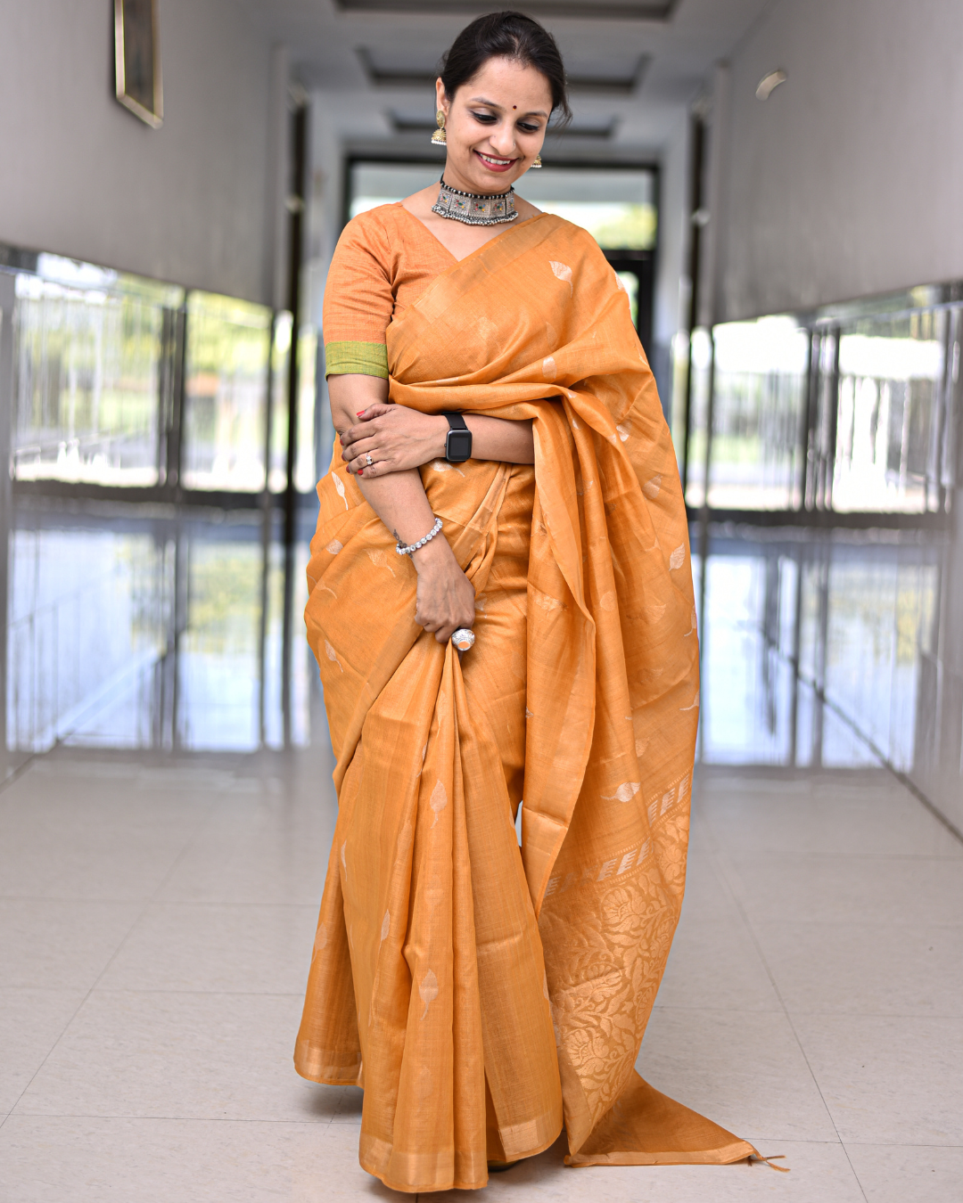 THE GOLDEN TREASURE : Handloom Kosa Tussar silk saree